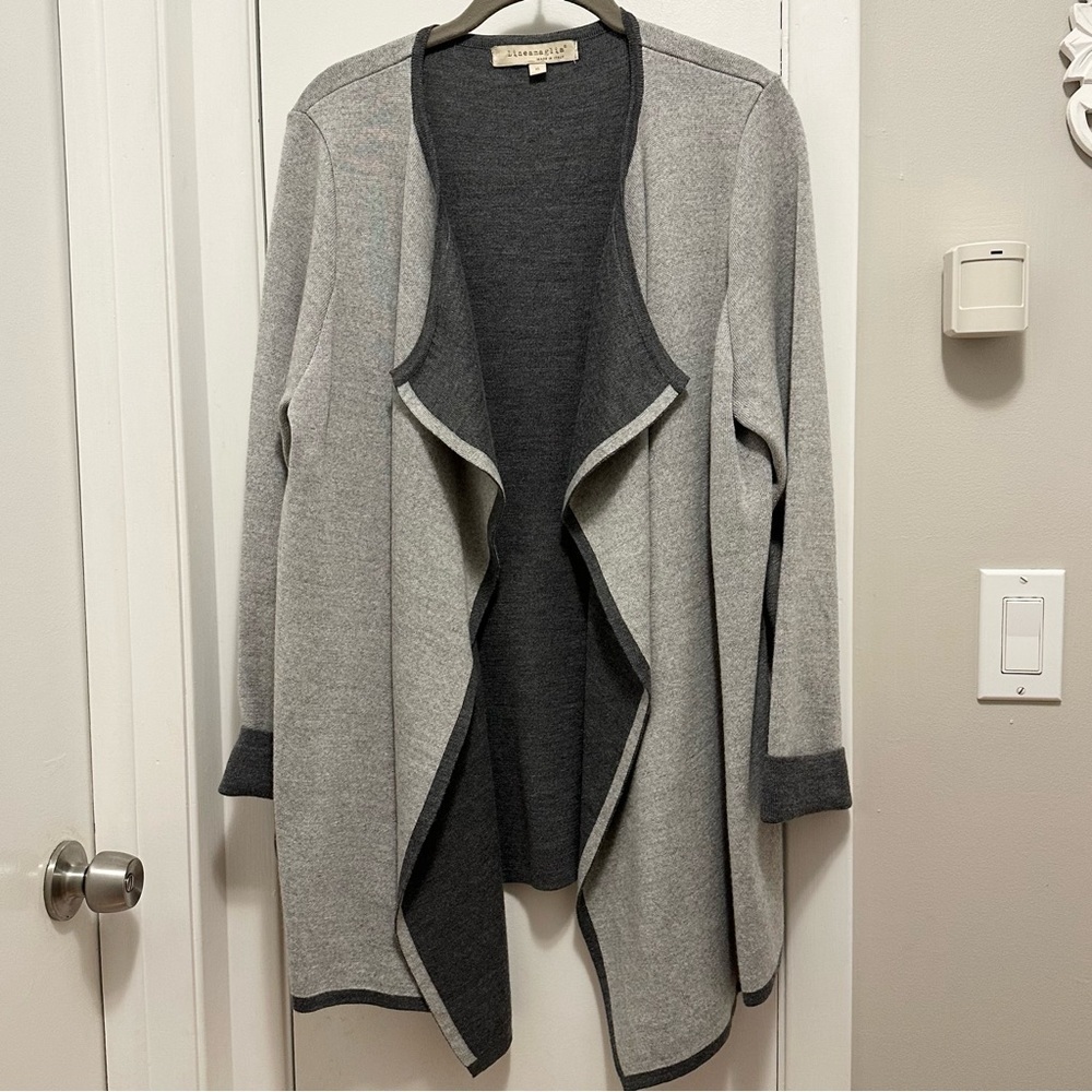 Lineamaglia Anthropologie Gray Wool Blend Open Waterfall Cardigan Sweater XL
